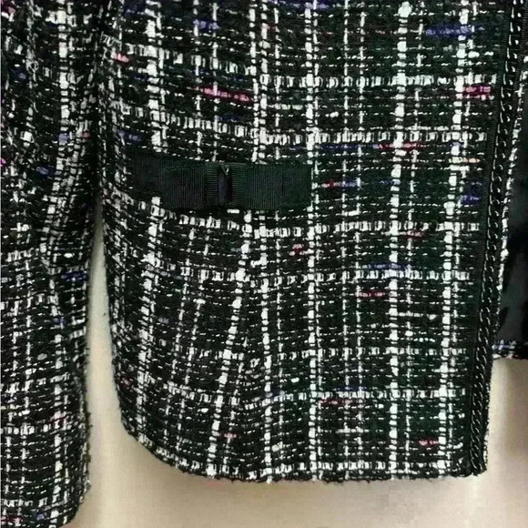Tahari ASL Womens Jacket Size 10P Black Tweed Open Front Embellished Blazer - Picture 2 of 6